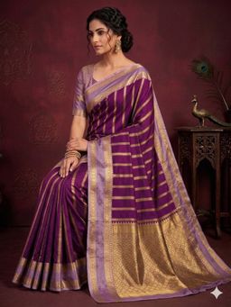 JUST FASHION - Women Pink Woven Design Banarasi Art Silk Saree with Unstitched Blouse