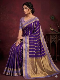 JUST FASHION - Women Purple Woven Design Banarasi Art Silk Saree with Unstitched Blouse