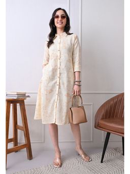 DECKEDUP - Women’s Elegant Cream Printed Shirt Style Dress