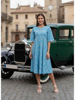 DECKEDUP - Women Turquoise Stylish Printed Dress