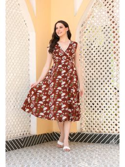 DECKEDUP - Women Brown Floral Printed Dress