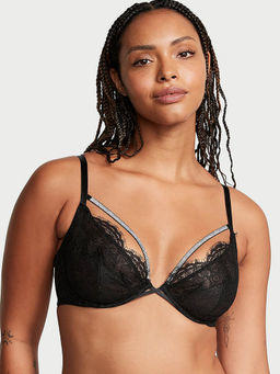 Victoria's Secret - Women Black Very Sexy Shine Strappy Unlined Lace Low-Cut Demi Bra