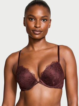 Victoria's Secret - Women Wine Very Sexy Bombshell Rose Lace Add-2-Cups Push-Up Bra (36D)