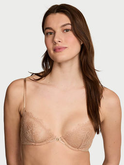 Victoria's Secret - Women Beige Very Sexy Rose Lace Unlined Low-Cut Demi Bra