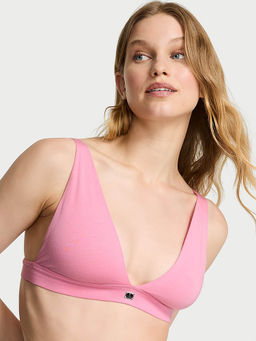 Victoria's Secret - Women Pink The T-shirt Cotton Logo Hardware Wireless Plunge Bralette (S)