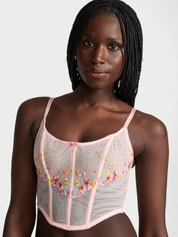 Victoria's Secret - Women Pink Dream Angels Bloom Embroidery Corset Top