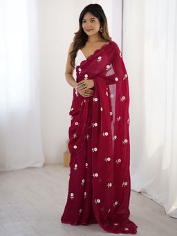 Sareemall - Women's Tissue Maroon Embellished Designer Saree with Unstitched Blouse