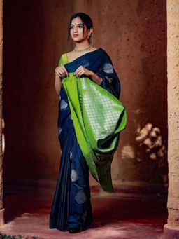 Anjaneya Sarees - Blue Woven Banarasi Silk Designer Kanjivaram Saree with Unstitched Blouse