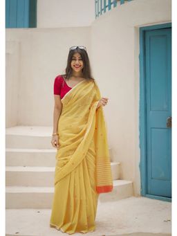 Anjaneya Sarees - Yellow Woven Banarasi Silk Designer Kanjivaram Saree with Unstitched Blouse