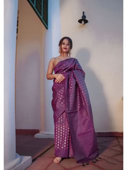 Anjaneya Sarees - Purple Woven Banarasi Silk Designer Kanjivaram Saree with Unstitched Blouse