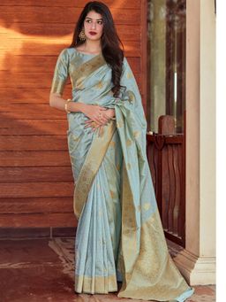 Anjaneya Sarees - Blue Woven Banarasi Silk Designer Kanjivaram Saree with Unstitched Blouse