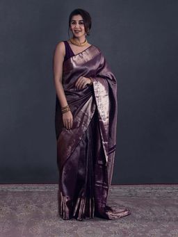 Anjaneya Sarees - Purple Woven Banarasi Silk Designer Kanjivaram Saree with Unstitched Blouse