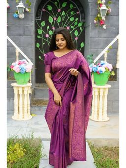 Anjaneya Sarees - Purple Woven Banarasi Silk Designer Kanjivaram Saree with Unstitched Blouse