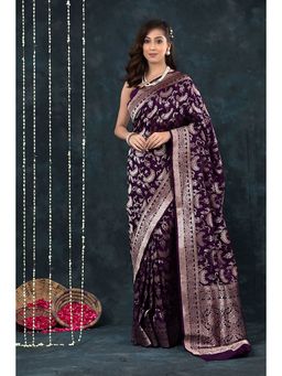 Anjaneya Sarees - Purple Woven Banarasi Silk Designer Kanjivaram Saree with Unstitched Blouse