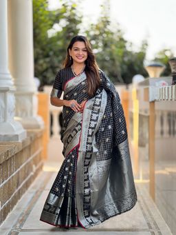 Anjaneya Sarees - Black Woven Banarasi Silk Designer Kanjivaram Saree with Unstitched Blouse