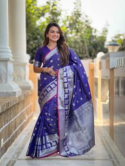 Anjaneya Sarees - Blue Woven Banarasi Silk Designer Kanjivaram Saree with Unstitched Blouse