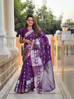 Anjaneya Sarees - Purple Woven Banarasi Silk Designer Kanjivaram Saree with Unstitched Blouse