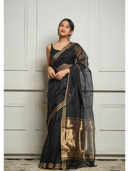 Anjaneya Sarees - Black Woven Banarasi Silk Designer Kanjivaram Saree with Unstitched Blouse