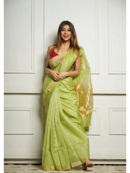 Anjaneya Sarees - Green Woven Banarasi Silk Designer Kanjivaram Saree with Unstitched Blouse