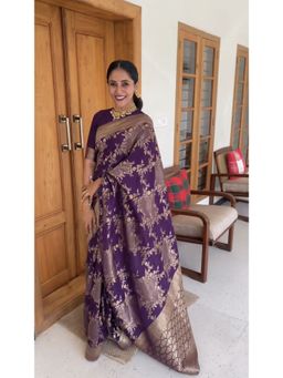 Anjaneya Sarees - Purple Woven Banarasi Silk Designer Kanjivaram Saree with Unstitched Blouse