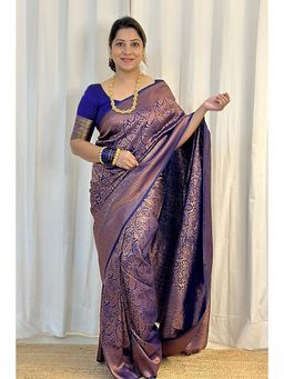 Anjaneya Sarees - Blue Woven Banarasi Silk Designer Kanjivaram Saree with Unstitched Blouse