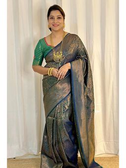 Anjaneya Sarees - Green Woven Banarasi Silk Designer Kanjivaram Saree with Unstitched Blouse