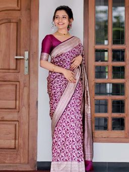 Anjaneya Sarees - Purple Woven Banarasi Silk Designer Kanjivaram Saree with Unstitched Blouse