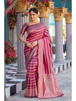 Anjaneya Sarees - Pink Woven Banarasi Silk Designer Kanjivaram Saree with Unstitched Blouse