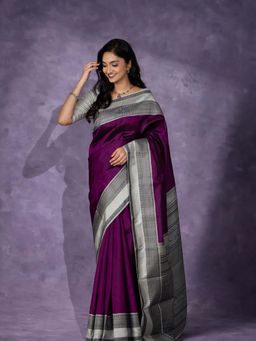 Anjaneya Sarees - Purple Woven Banarasi Silk Designer Kanjivaram Saree with Unstitched Blouse