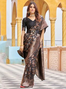 Anjaneya Sarees - Black Woven Banarasi Silk Designer Kanjivaram Saree with Unstitched Blouse