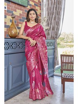 Anjaneya Sarees - Pink Woven Banarasi Silk Designer Kanjivaram Saree with Unstitched Blouse
