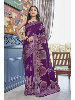 Anjaneya Sarees - Purple Woven Banarasi Silk Designer Kanjivaram Saree with Unstitched Blouse