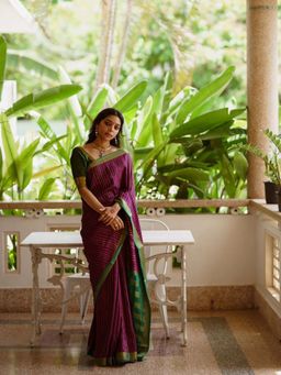 Anjaneya Sarees - Purple Woven Banarasi Silk Designer Kanjivaram Saree with Unstitched Blouse