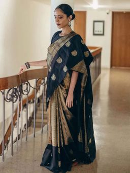 Anjaneya Sarees - Black Woven Banarasi Silk Designer Kanjivaram Saree with Unstitched Blouse