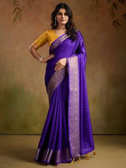 Sareemall - Women's Georgette Purple Woven Design Saree with Unstitched Blouse