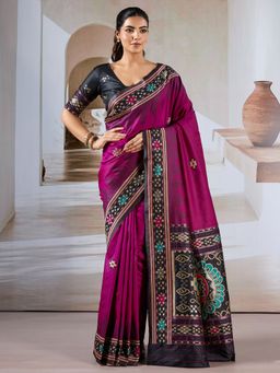 Sareemall - Women's Silk Blend Magenta Printed Designer Saree with Unstitched Blouse