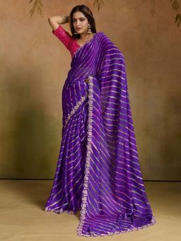 Sareemall - Women's Chiffon Purple Printed Designer Saree with Unstitched Blouse