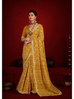 Stylum - Women's Mustard Patola Printed Silk Blend Saree with Unstitched Blouse