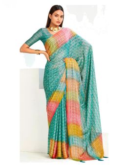 Stylum - Women's Green Bandhani Printed Shimmer Net Saree with Unstitched Blouse
