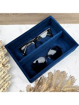 La Trove - Blue Velvet 2 Slots Sunglasses & Accessories Organizer Tray For Closet