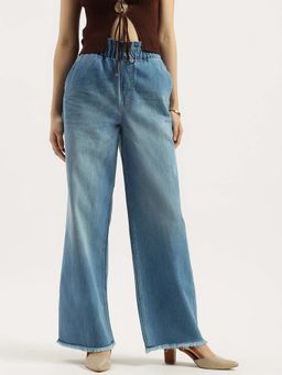 United Colors of Benetton - Women Blue Solid Wide Leg Fit Jeans