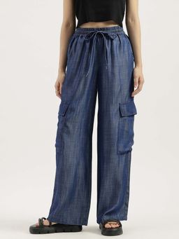 United Colors of Benetton - Women Navy Blue Solid Wide Leg Jeans