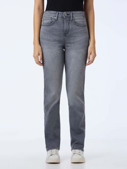 Pepe Jeans - Women Grey Solid High Rise Straight Fit Powerflex Jeans