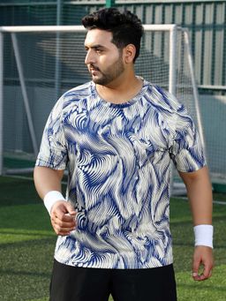 Instafab Plus - Men's Indigo Blue and Cream White Stroke Activewear T-Shirt