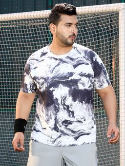 Instafab Plus - Men's Charcoal Black and Cream White Contrast-Brushed Activewear T-Shirt