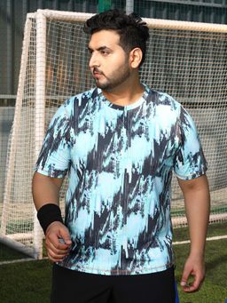 Instafab Plus - Men's Baby Blue and Charcoal Black Brush Activewear T-Shirt