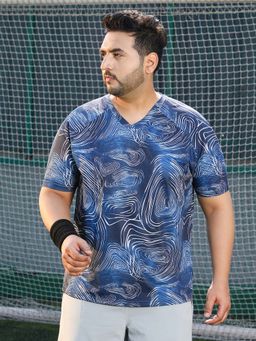 Instafab Plus - Men's Navy Blue Swirl-Lined Activewear T-Shirt