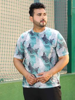 Instafab Plus - Men's Forest Green and Charcoal Black Blur-Imprinted Activewear T-Shirt