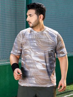 Instafab Plus - Men's Tan Brown and Coin Grey Lined-Dye Activewear T-Shirt