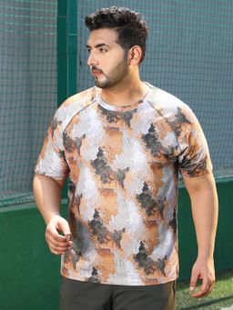 Instafab Plus - Men's Charcoal Black and Rust Orange Blur-Imprinted Activewear T-Shirt
